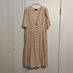 BloomChic Tan Pleated Midi Sundress